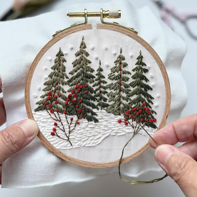 Rubbyoo Embroidery Kit - Winter Forest Snow Scene - image 3