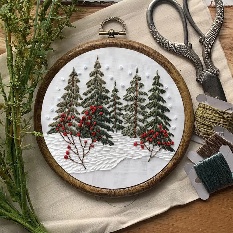 Rubbyoo Embroidery Kit - Winter Forest Snow Scene - image 7