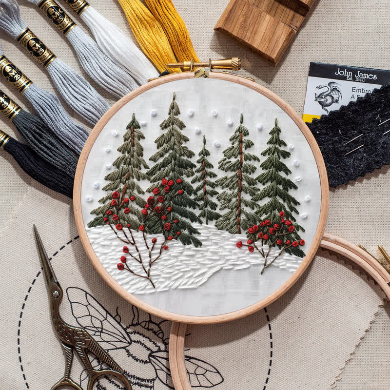 Rubbyoo Embroidery Kit - Winter Forest Snow Scene - image 8