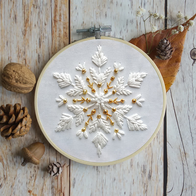 Rubbyoo Embroidery Kit - Gold and White Snowflake - image 4
