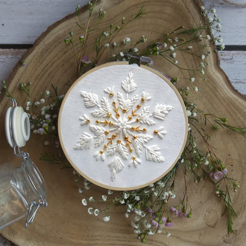 Rubbyoo Embroidery Kit - Gold and White Snowflake - image 5