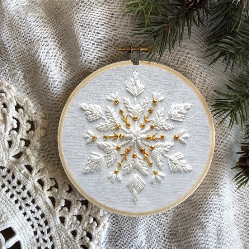 Rubbyoo Embroidery Kit - Gold and White Snowflake - image 8
