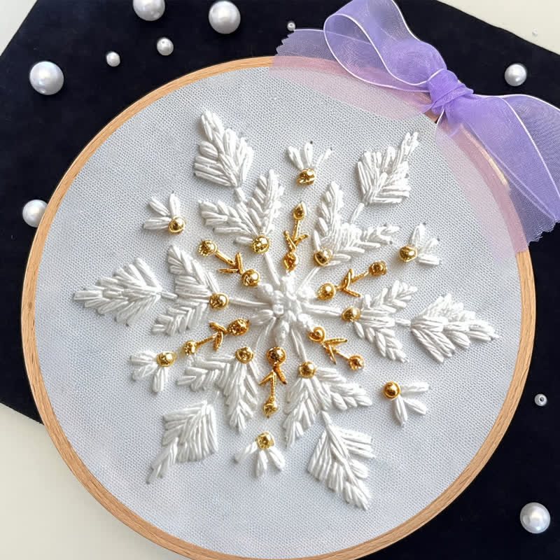 Rubbyoo Embroidery Kit - Gold and White Snowflake - image 6