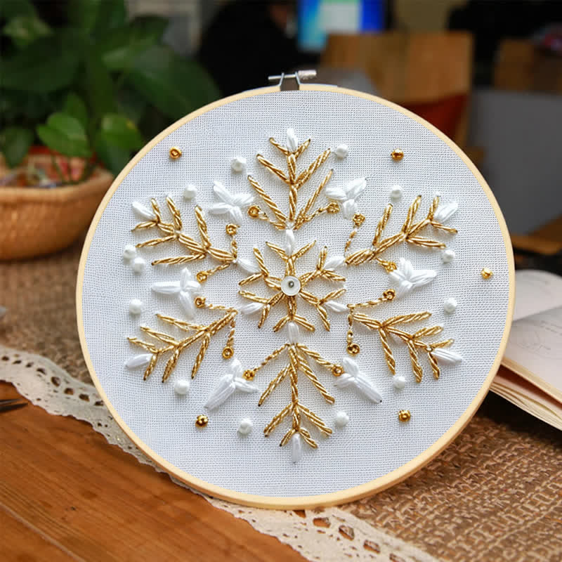 Rubbyoo Embroidery Kit - Gold and White Snowflake2 - image 1