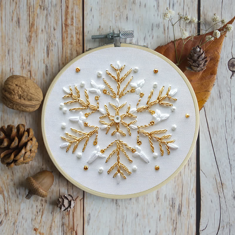 Rubbyoo Embroidery Kit - Gold and White Snowflake2 - image 3