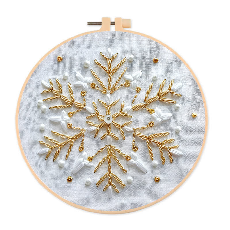 Rubbyoo Embroidery Kit - Gold and White Snowflake2 - 20*20cm - image 0
