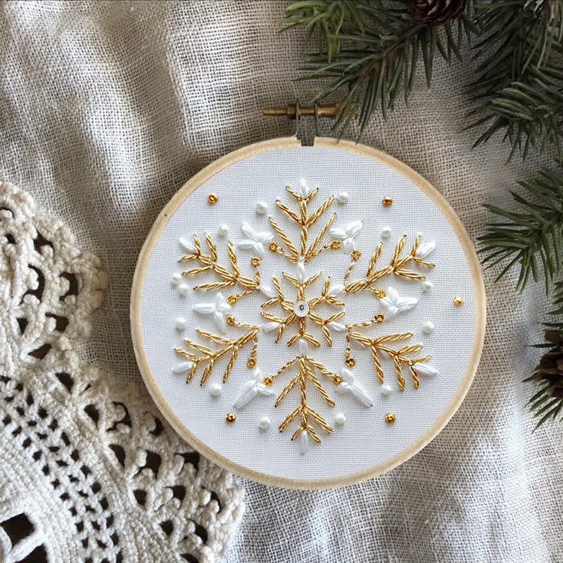 Rubbyoo Embroidery Kit - Gold and White Snowflake2 - image 4