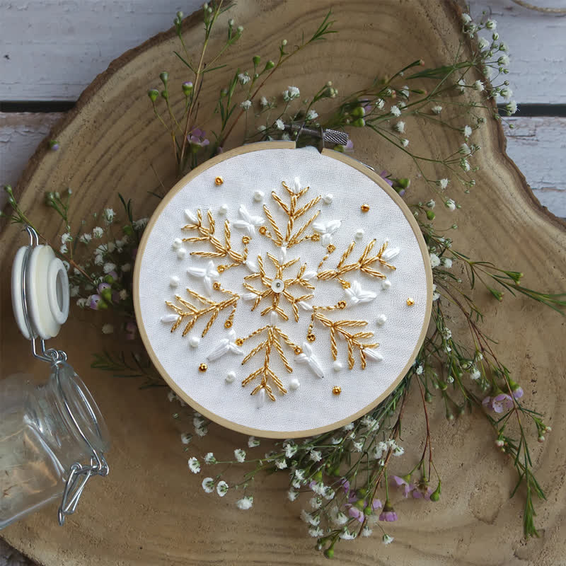 Rubbyoo Embroidery Kit - Gold and White Snowflake2 - image 7