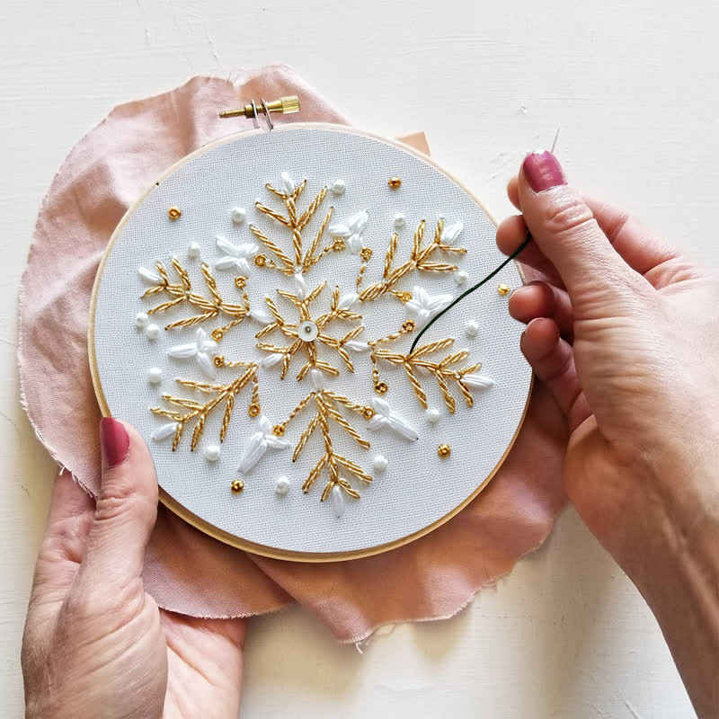 Rubbyoo Embroidery Kit - Gold and White Snowflake2 - image 6