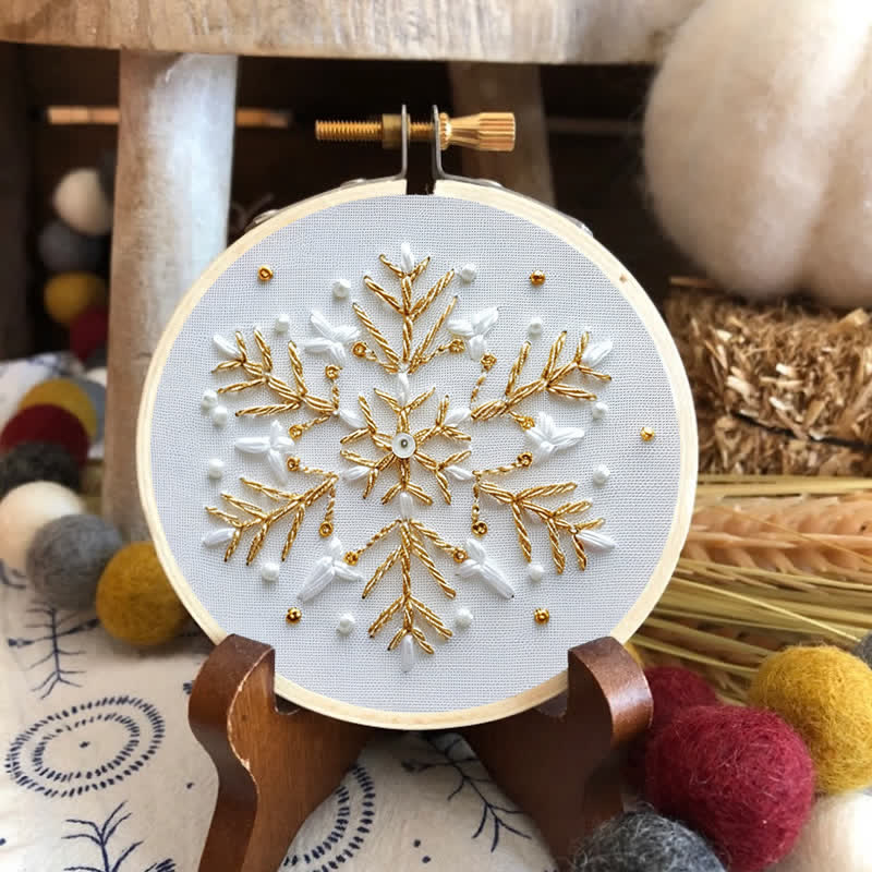 Rubbyoo Embroidery Kit - Gold and White Snowflake2 - image 5
