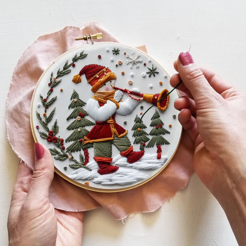 Rubbyoo Embroidery Kit - Christmas Trumpet Boy In The Snow - image 2