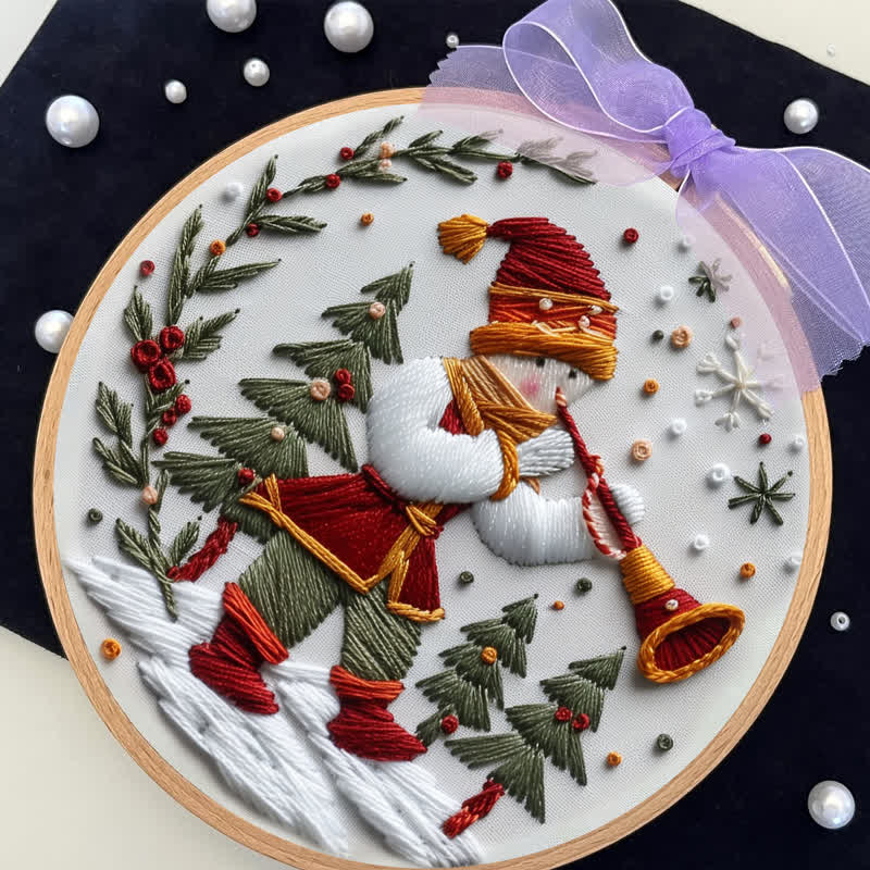 Rubbyoo Embroidery Kit - Christmas Trumpet Boy In The Snow - image 1