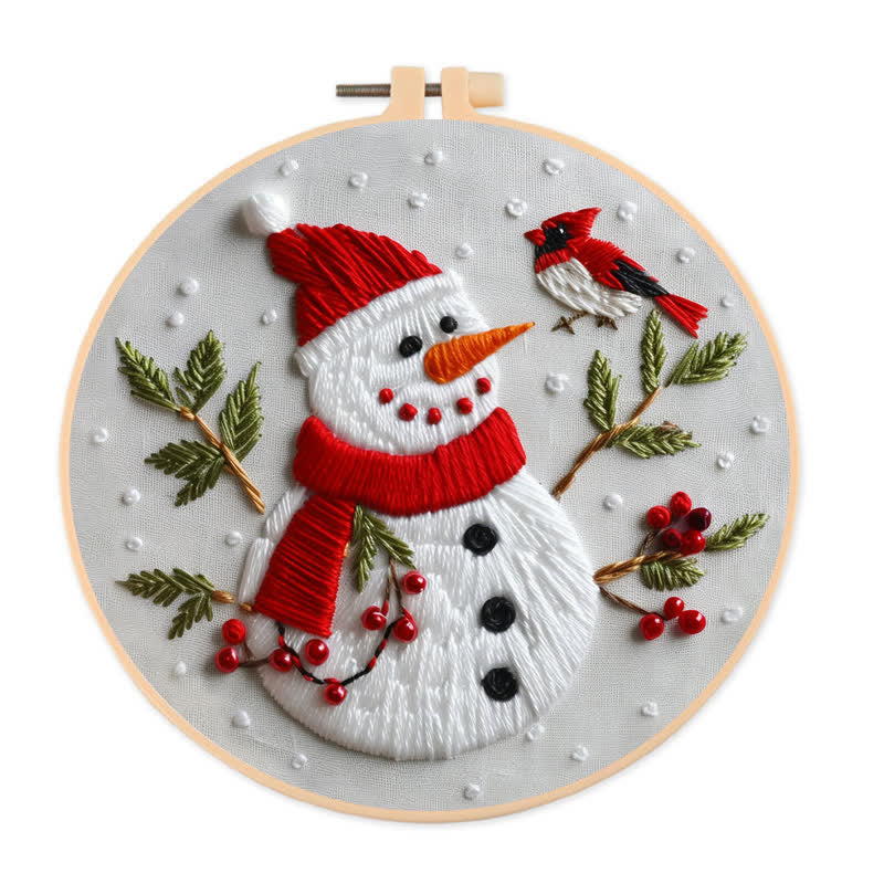 Rubbyoo Embroidery Kit - Winter Snowman & Cardinal Friend - 20*20cm - image 0