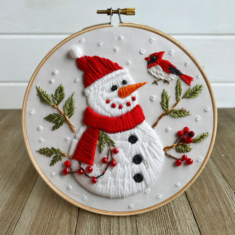 Rubbyoo Embroidery Kit - Winter Snowman & Cardinal Friend - image 5