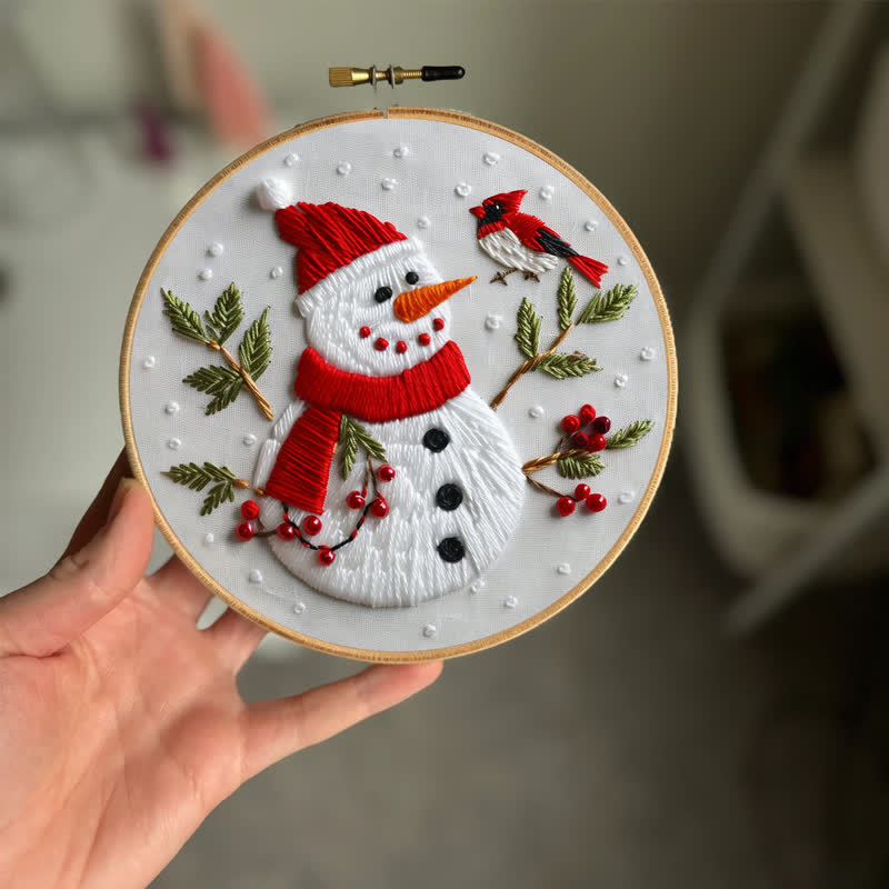 Rubbyoo Embroidery Kit - Winter Snowman & Cardinal Friend - image 1