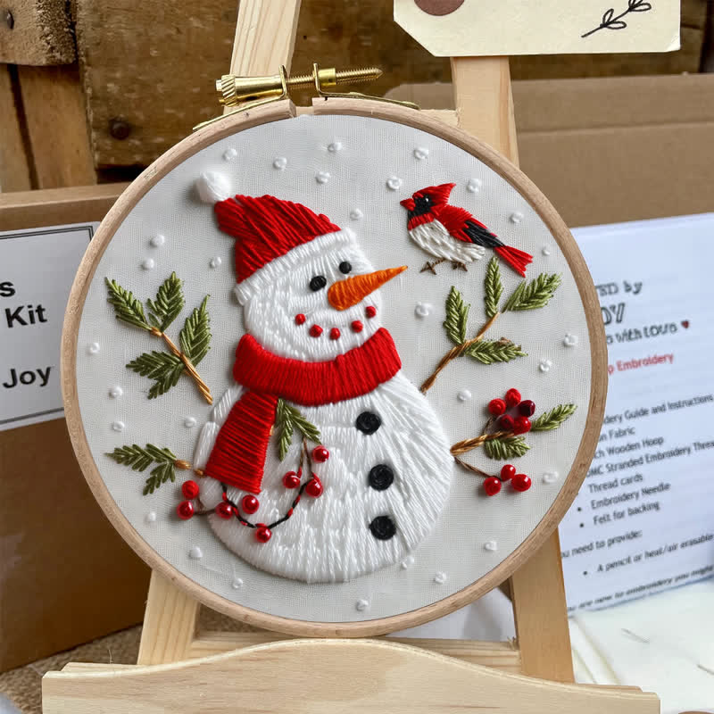 Rubbyoo Embroidery Kit - Winter Snowman & Cardinal Friend - image 4