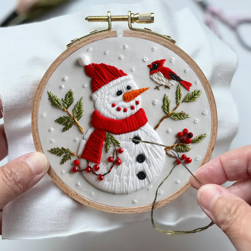 Rubbyoo Embroidery Kit - Winter Snowman & Cardinal Friend - image 3