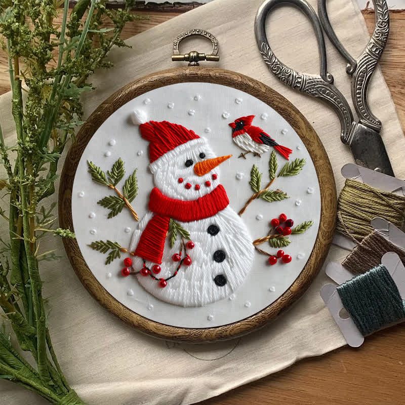Rubbyoo Embroidery Kit - Winter Snowman & Cardinal Friend - image 7