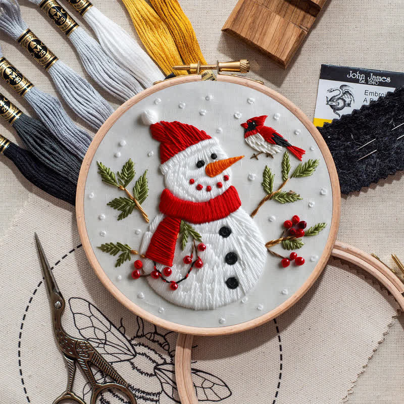 Rubbyoo Embroidery Kit - Winter Snowman & Cardinal Friend - image 8
