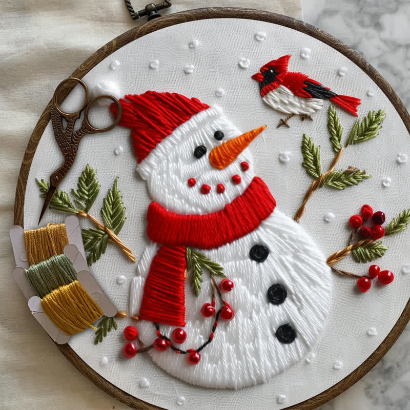 Rubbyoo Embroidery Kit - Winter Snowman & Cardinal Friend - image 6