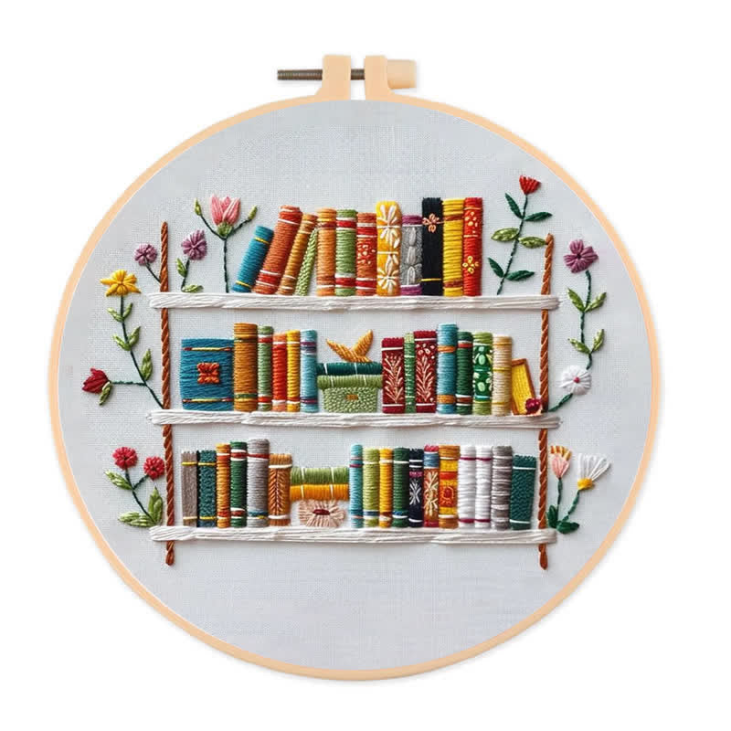 Rubbyoo Embroidery Kit - Bookshelf Book Lover DIY Craft Kit  - 15*15cm - Embroidery Kit - image 0