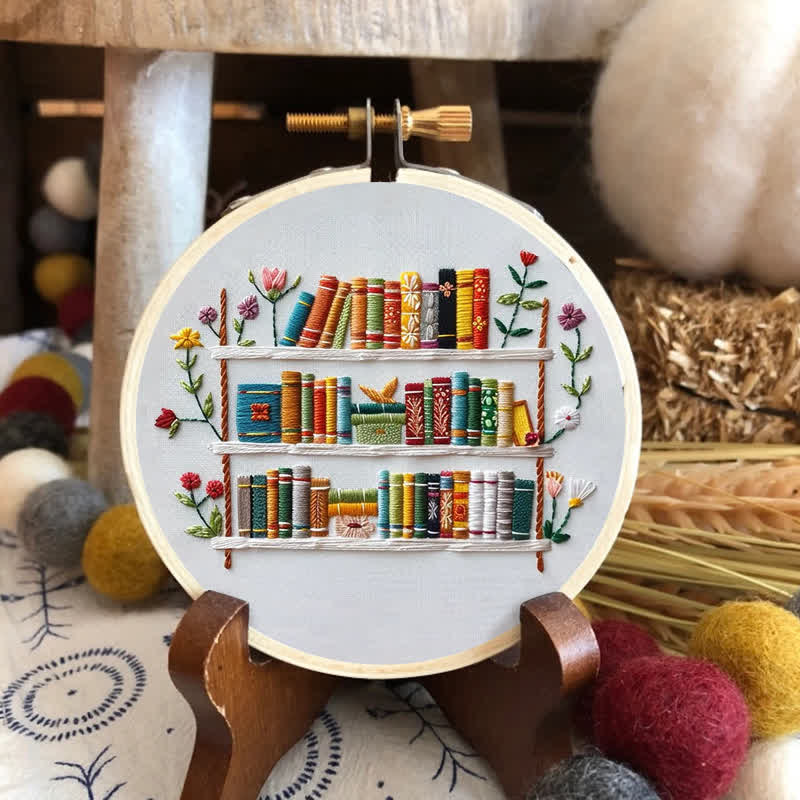 Rubbyoo Embroidery Kit - Bookshelf Book Lover DIY Craft Kit  - image 1