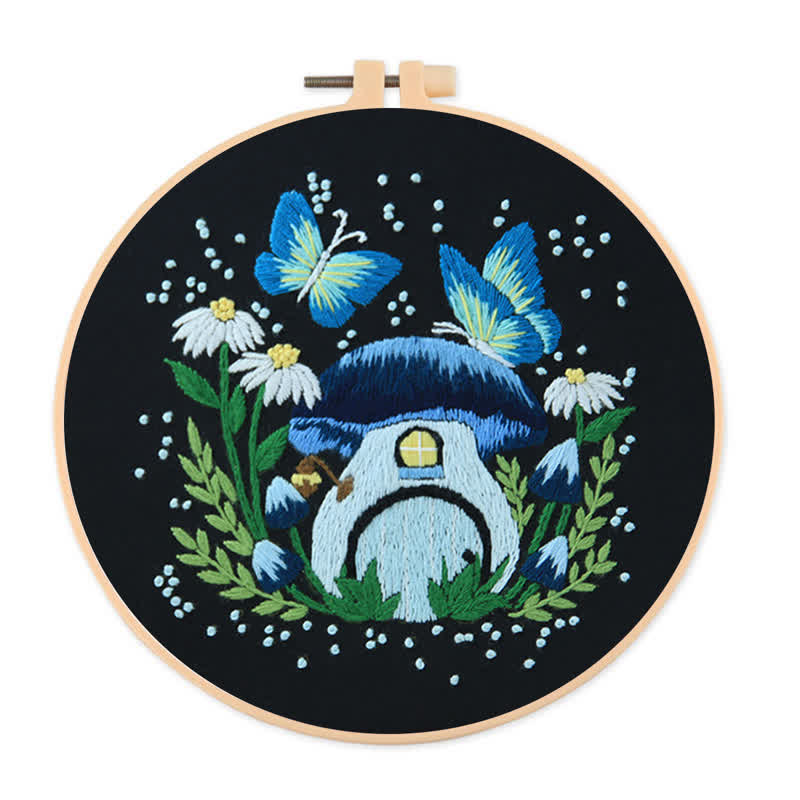 Rubbyoo Embroidery Kit - Blue Dreamy Glowing Mushroom House - image 0