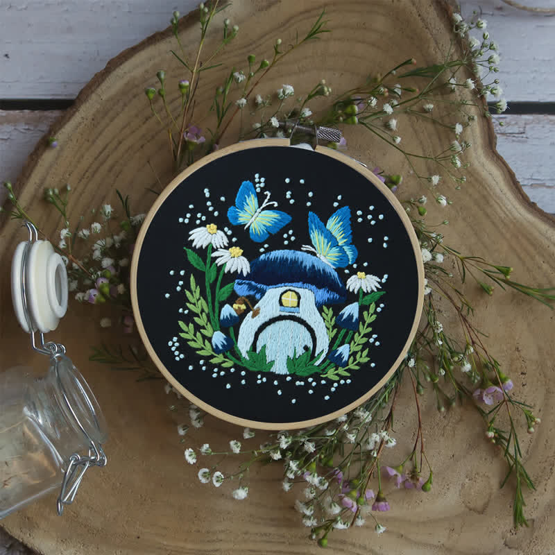 Rubbyoo Embroidery Kit - Blue Dreamy Glowing Mushroom House - image 6