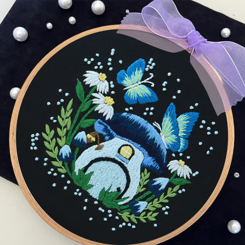 Rubbyoo Embroidery Kit - Blue Dreamy Glowing Mushroom House - image 5