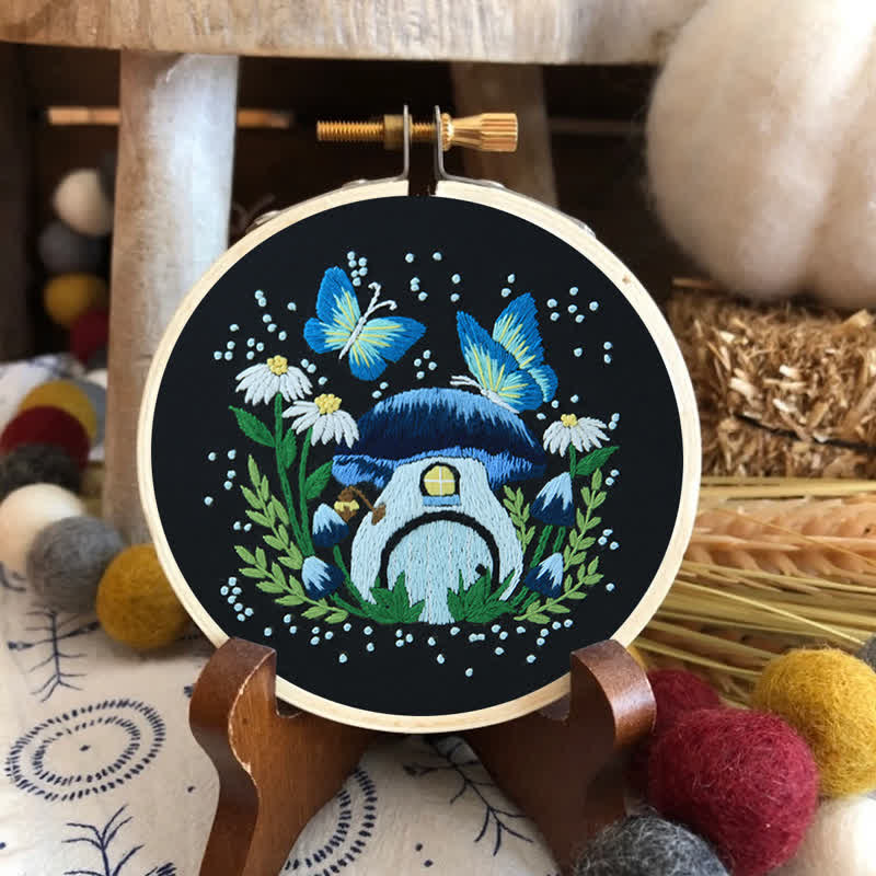 Rubbyoo Embroidery Kit - Blue Dreamy Glowing Mushroom House - image 2