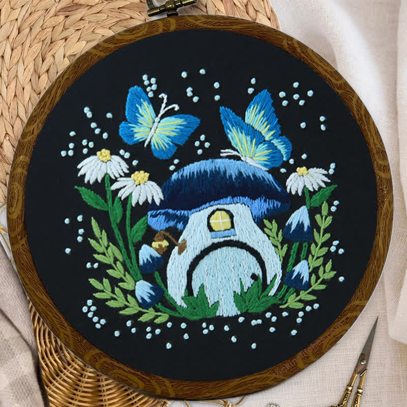 Rubbyoo Embroidery Kit - Blue Dreamy Glowing Mushroom House - image 4