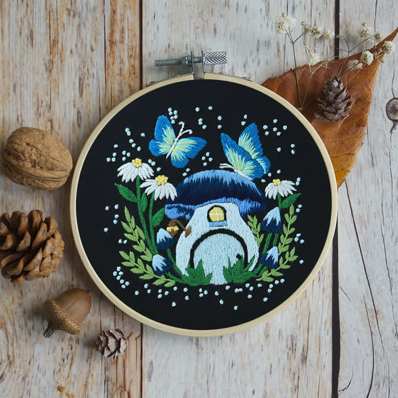 Rubbyoo Embroidery Kit - Blue Dreamy Glowing Mushroom House - image 8