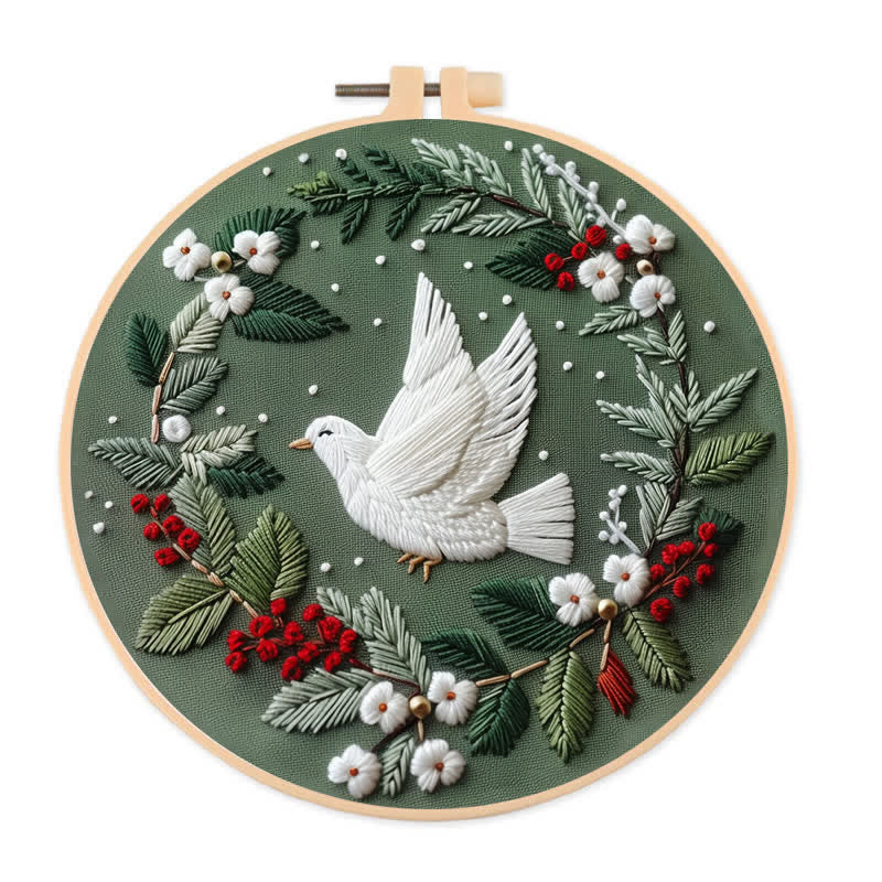 Rubbyoo Embroidery Kit - Winter Doves DIY Hoop Art - 20*20cm - image 0