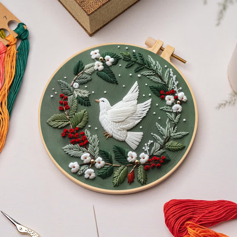 Rubbyoo Embroidery Kit - Winter Doves DIY Hoop Art - image 3