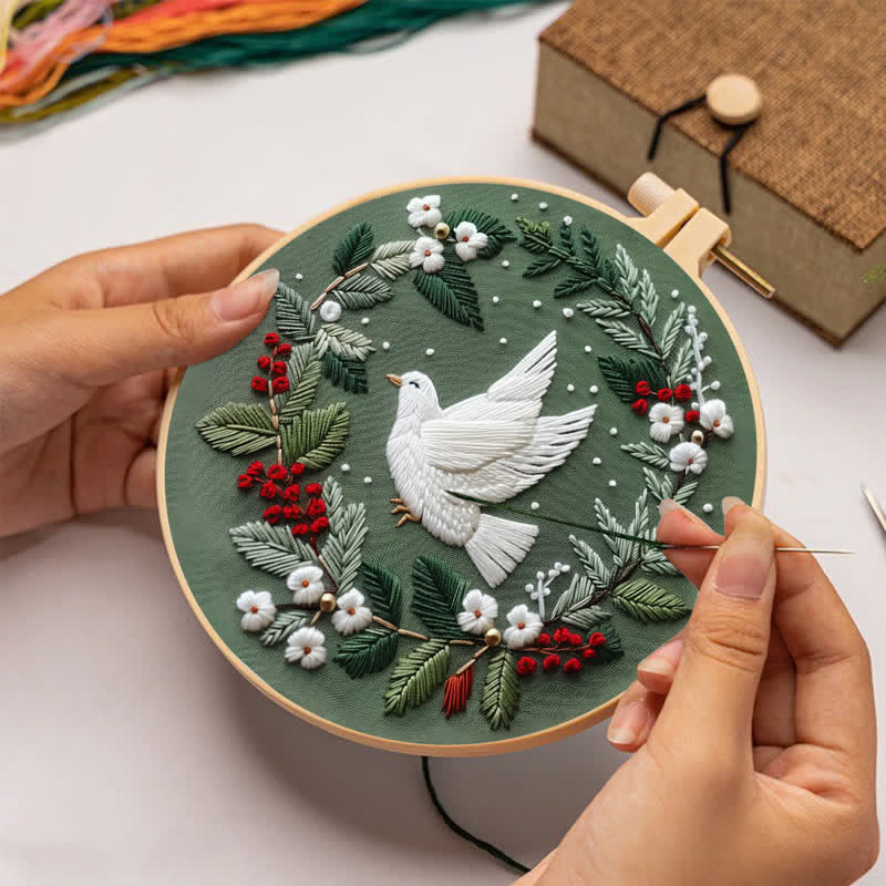 Rubbyoo Embroidery Kit - Winter Doves DIY Hoop Art - image 1