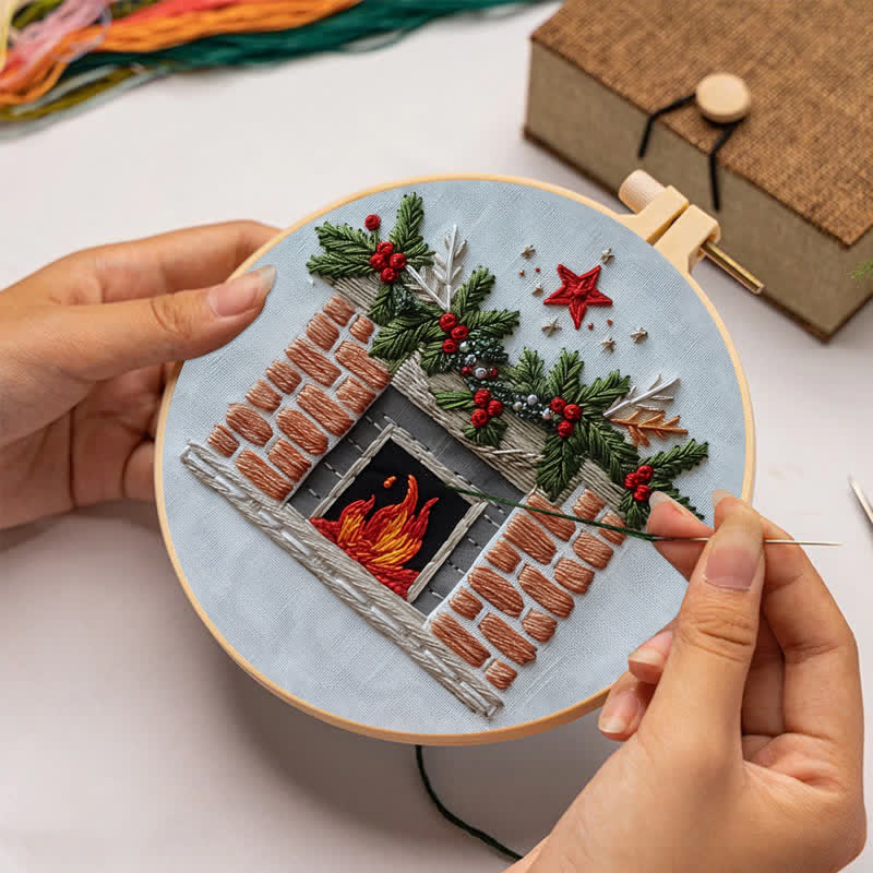 Rubbyoo Embroidery Kit - Christmas Fireplace - image 1