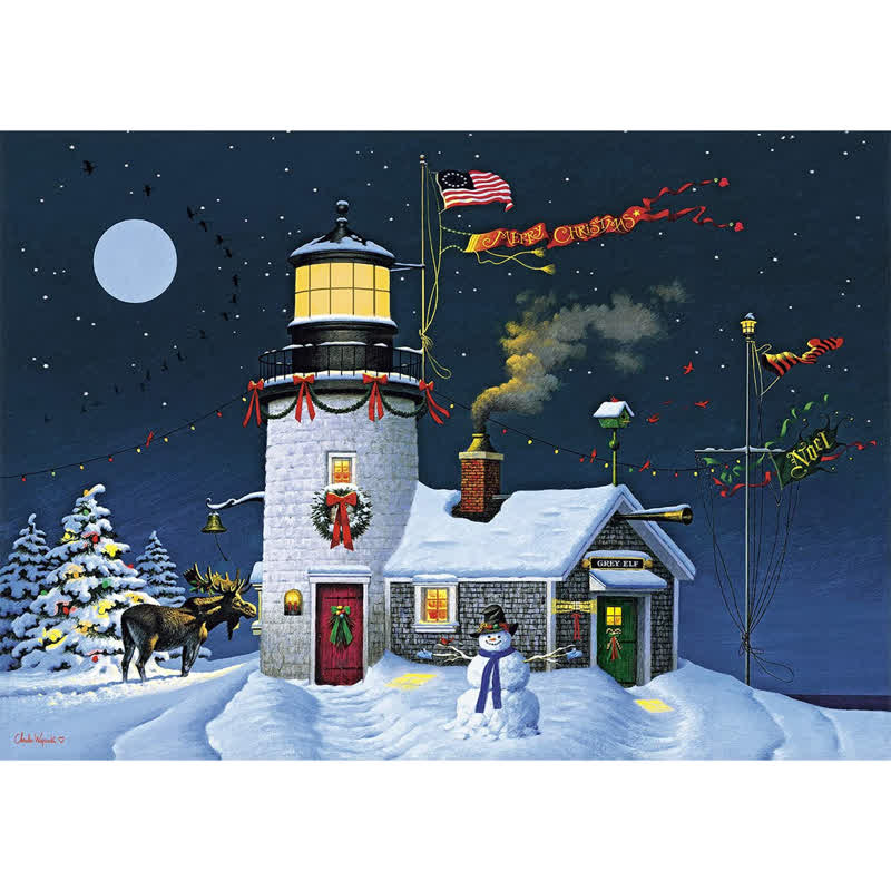 Rubbyoo Light & Bright Christmas House Flag - Wooden Jigsaw Puzzle - A2 - Wooden Gift Packaging - image 0