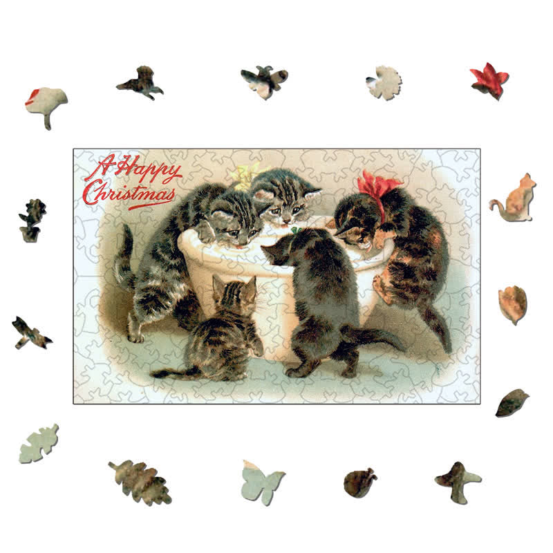 Rubbyoo Christmas Cats Old Antique - Wooden Jigsaw Puzzle - image 1