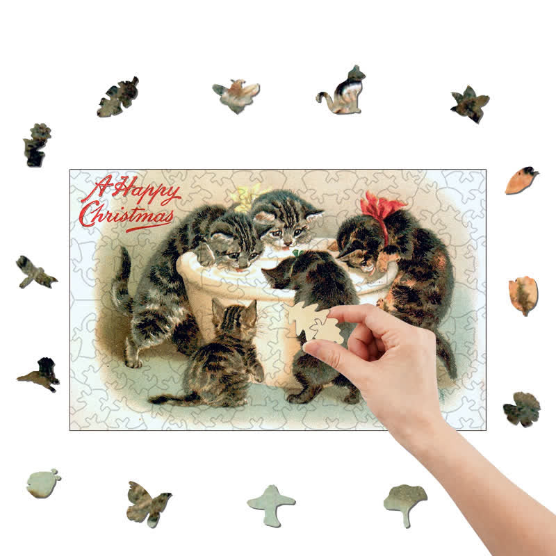 Rubbyoo Christmas Cats Old Antique - Wooden Jigsaw Puzzle - image 4