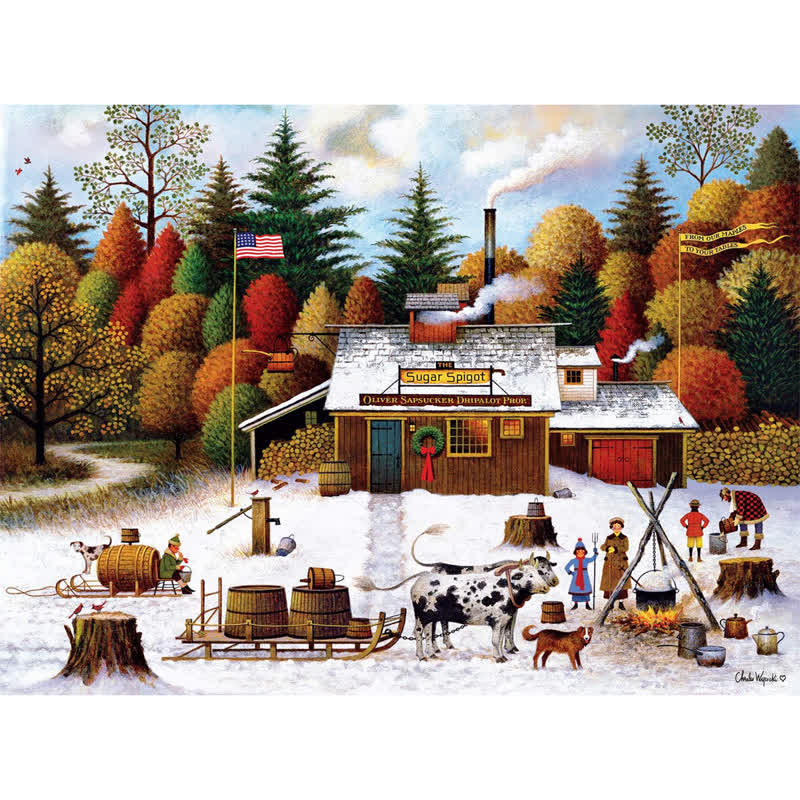 Rubbyoo Vermont Maple Tree Tappers - Wooden Jigsaw Puzzle - A2 - Wooden Gift Packaging - image 0