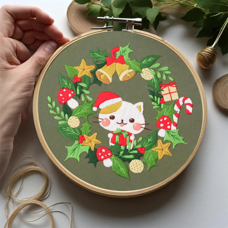 Rubbyoo Embroidery Kit - Christmas Cat Wreath  - image 2