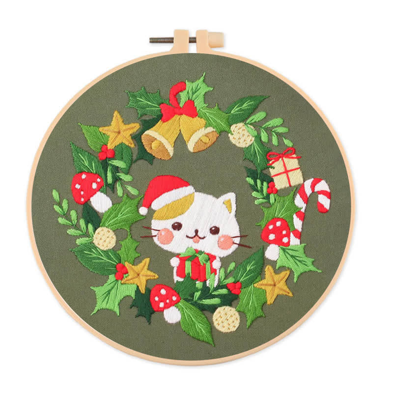 Rubbyoo Embroidery Kit - Christmas Cat Wreath  - image 0
