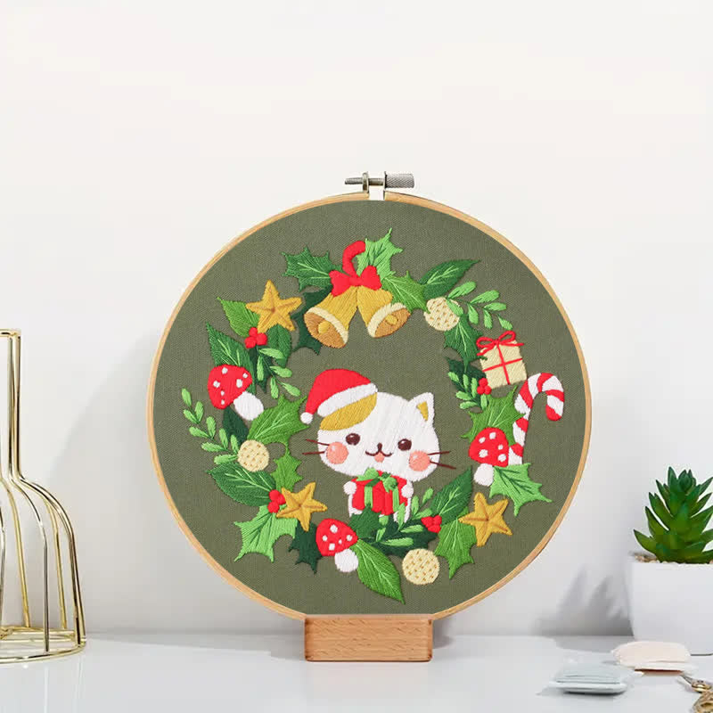 Rubbyoo Embroidery Kit - Christmas Cat Wreath  - image 1