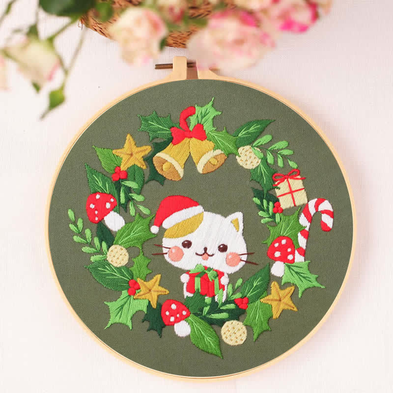 Rubbyoo Embroidery Kit - Christmas Cat Wreath  - image 4