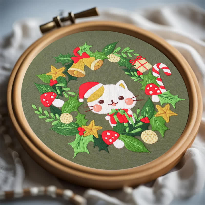Rubbyoo Embroidery Kit - Christmas Cat Wreath  - image 3