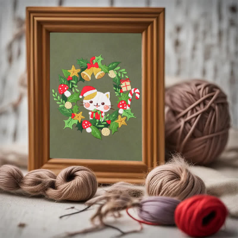 Rubbyoo Embroidery Kit - Christmas Cat Wreath  - image 6