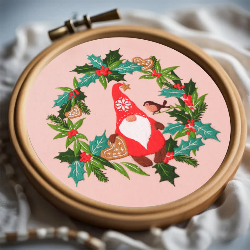 Rubbyoo Embroidery Kit - Mistletoe Wreath Gnome - image 3