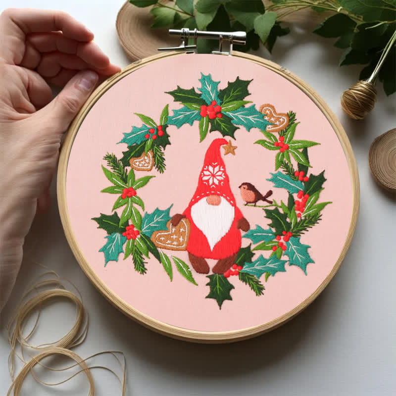 Rubbyoo Embroidery Kit - Mistletoe Wreath Gnome - image 4
