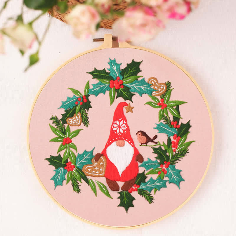 Rubbyoo Embroidery Kit - Mistletoe Wreath Gnome - image 1