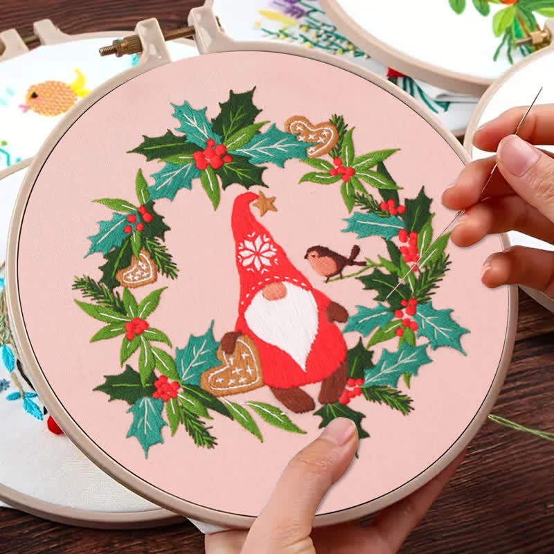 Rubbyoo Embroidery Kit - Mistletoe Wreath Gnome - image 6